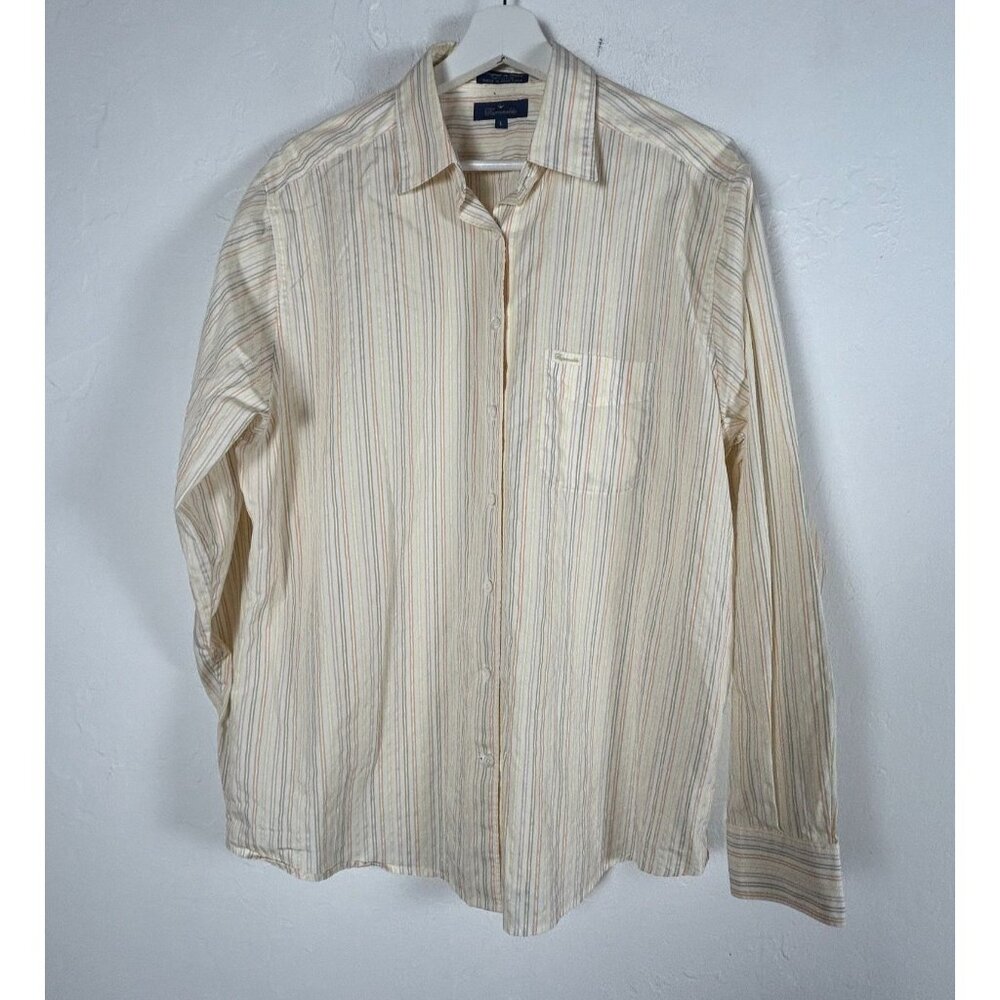 Faconnable Womens Cotton Striped Long Sleeve Button-Up Shirt Large Multicolor